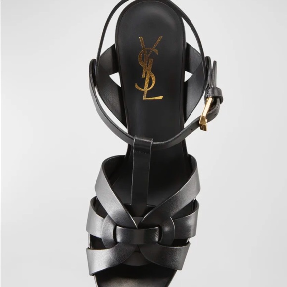 Saint Laurent, Tribute leather platform sandals - Picture 3 of 5